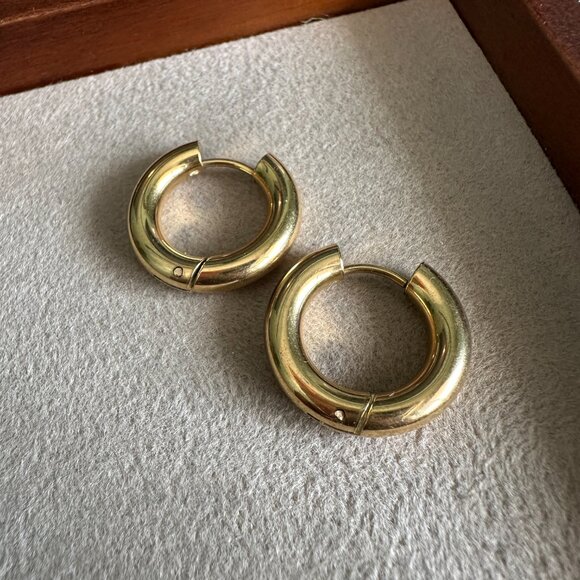 316L Stainless Steel Hypoallergenic Water-resistant Mini Hoop Gold Earrings - Picture 1 of 3